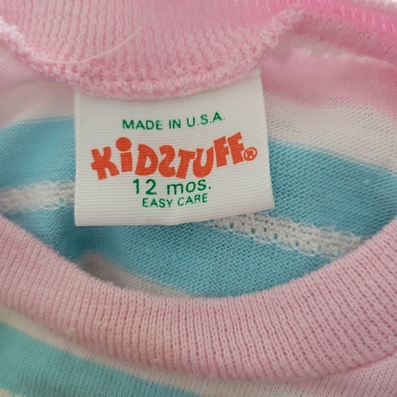 Kidstuff Vintage Baby Girl 12 Months Blue Pink White Striped Short Sleeve Shirt - Picture 6 of 6